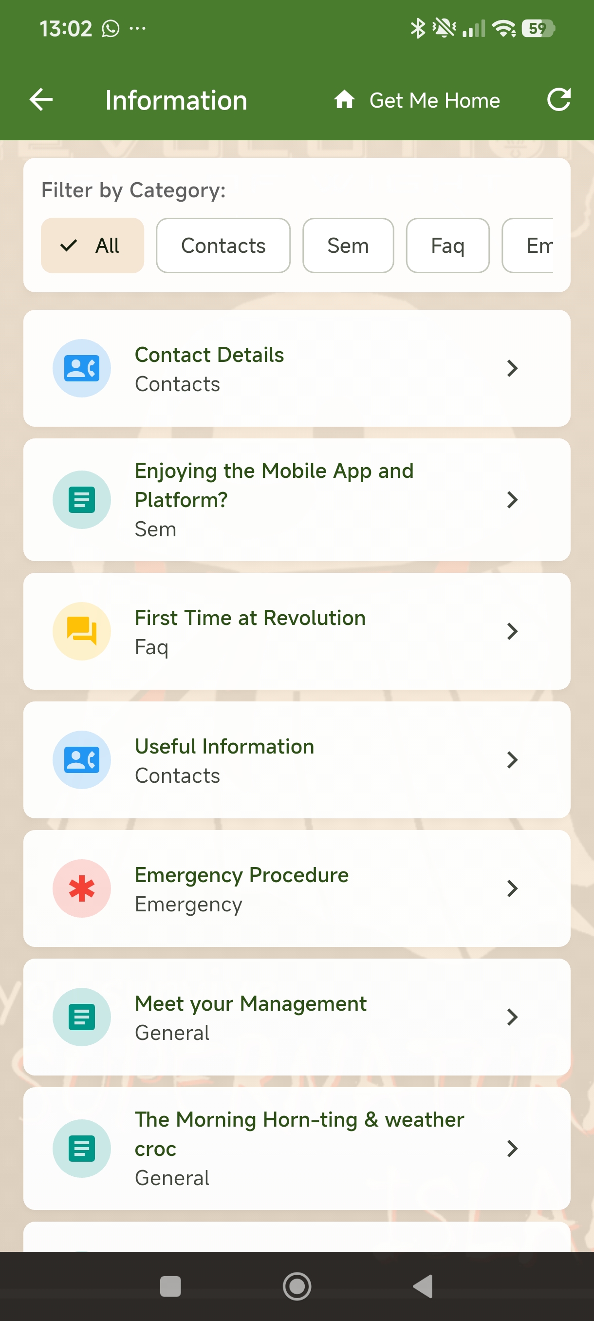 Information Pages screen